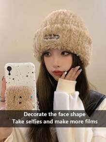 女士冬季针织帽，保暖，白色，带保暖内衬，适合大头 - 黑色 - 查看 3