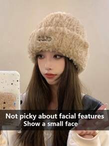 女士冬季针织帽，保暖，白色，带保暖内衬，适合大头 - 黑色 - 查看 5