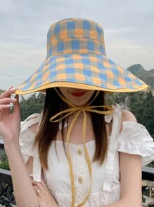 1件女款可反穿寬邊水桶帽，防紫外線遮陽帽，適合戶外、海灘、旅行、散步 - 彩色 - 查看 5