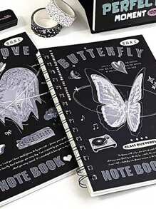 1 Stück Ins Einfaches Schwarz-weiß-kristallglas-textur-spiralnotizbuch A5 Horizontale Linie Vintage-tagebuch Für Studenten