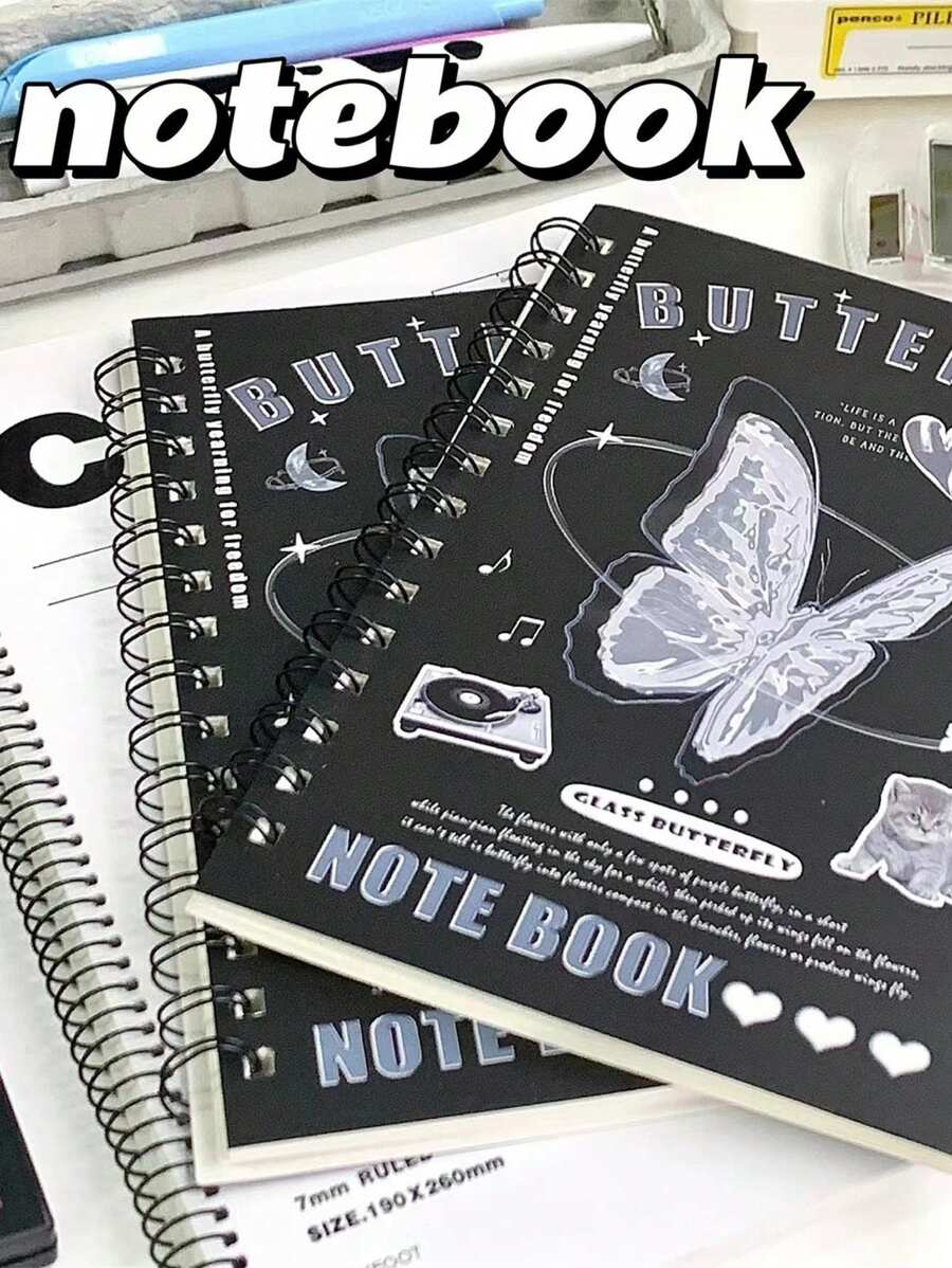 1 Stück Ins Einfaches Schwarz-weiß-kristallglas-textur-spiralnotizbuch A5 Horizontale Linie Vintage-tagebuch Für Studenten