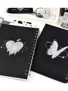 1 Stück Ins Einfaches Schwarz-weiß-kristallglas-textur-spiralnotizbuch A5 Horizontale Linie Vintage-tagebuch Für Studenten