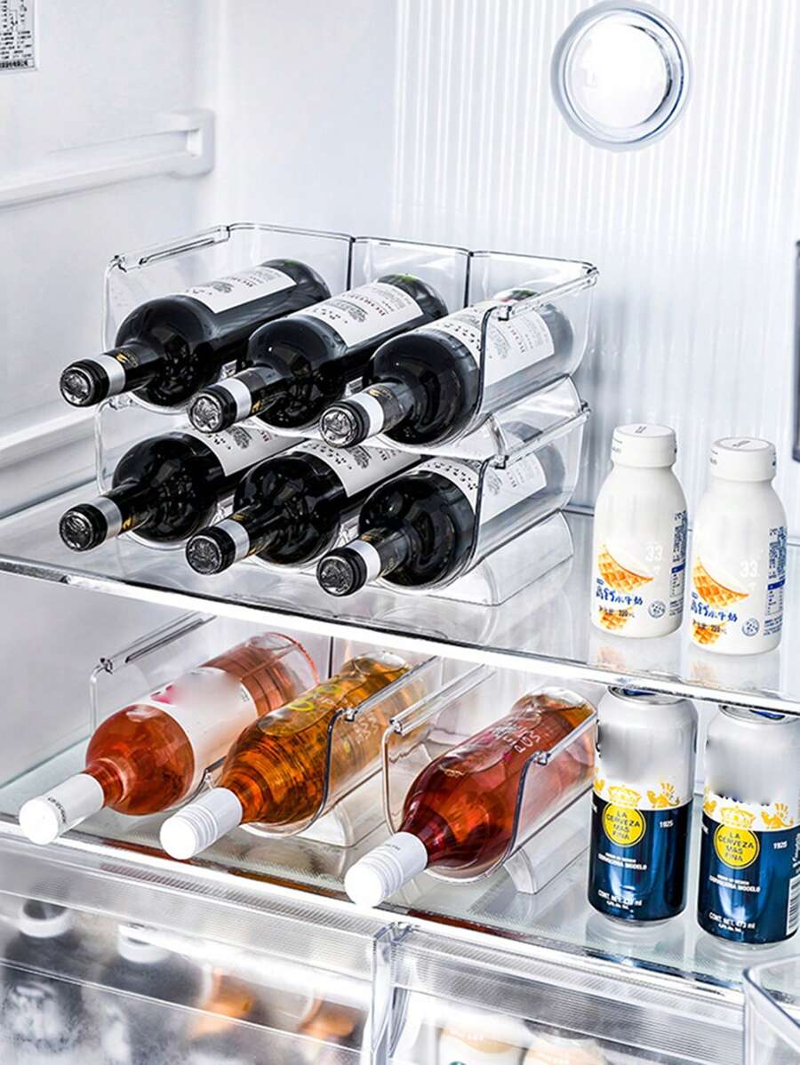 1pc Stackable Wine Rack For Fridge, Countertop Clear Table Desktop