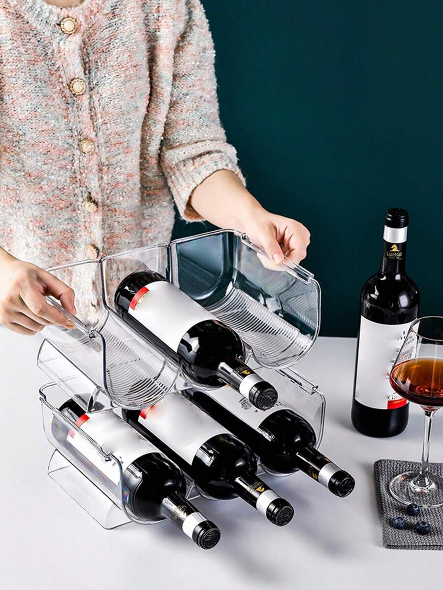 1pc Stackable Wine Rack For Fridge, Countertop Clear Table Desktop