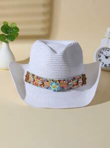 1個中性款流蘇貝殼裝飾波西米亞牛仔帽,帶遮陽罩草帽,適用於戶外活動 - 多色2 - 查看 18