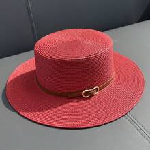 Unisex Flat Top Straw Hat For Sun Protection, Beach Vacation And Outdoor Activities Elegant