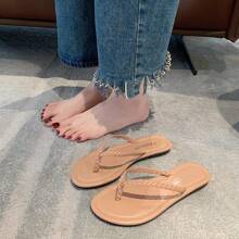 Women'S Low Heel Woven Pattern Open Toe Slip-On Sandals For Casual Occasions - Apricot - View 5