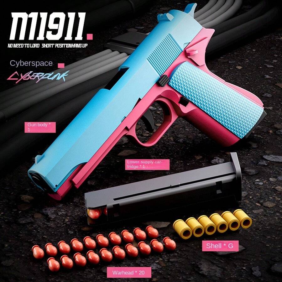 M1911新款玩具槍軟夾具手槍[可升級連續射擊]短咬式懸掛模式夾具和拉回動作,玩具泡棉槍,教育玩具模型,兒童禮物 - 寶藍色 - 查看 1