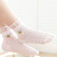 5pcs Spring/Summer Children Mesh Mid-Calf Socks, Thin And Breathable, Japanese Style Girls" Socks With Princess Lace Edge For Baby