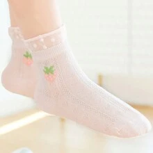 5pcs Spring/Summer Children Mesh Mid-Calf Socks, Thin And Breathable, Japanese Style Girls" Socks With Princess Lace Edge For Baby