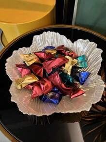 1 pezzo di vassoio di lusso in vetro moderno e semplice con perle finte, altamente decorativo e colorato, adatto per riunioni in famiglia, dessert, frutta o piatto per gioielli, un regalo di Natale - Bianco - Visualizzare 3