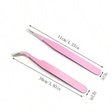 2pcs Colorful Pointed & Curved Clip, Macaron Pink Handmade Planner Tweezers, Stainless Steel Sticker Adhesive Craft Tweezers, Tools For Men