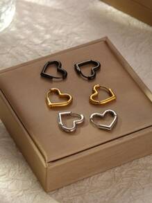 1對潮流極簡不鏽鋼u型耳環,金色/黑色/銀色,女性日常配戴,心形設計,是送給女友的情人節禮物 - 黑色 - 查看 3