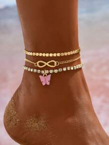 3pcs/Set Minimalist Butterfly Pendant Anklet For Women, Suitable For Daily Wear And Vacation - Gold - View 5
