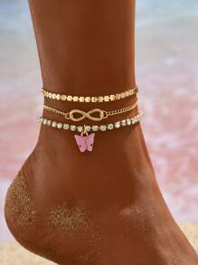 3pcs/Set Minimalist Butterfly Pendant Anklet For Women, Suitable For Daily Wear And Vacation - Gold - View 1