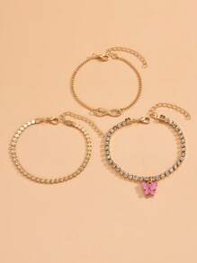 3pcs/Set Minimalist Butterfly Pendant Anklet For Women, Suitable For Daily Wear And Vacation - Gold - View 3