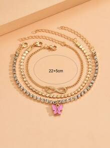 3pcs/Set Minimalist Butterfly Pendant Anklet For Women, Suitable For Daily Wear And Vacation - Gold - View 4