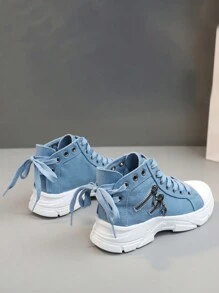 35-45 Large Size Women's All-Season Thick-Soled Height-Enhancing Casual Shoes, Breathable And Comfortable Design, Lace-Up Closure, Fashionable Style, Versatile And Lightweight, Suitable For Sports And Daily Wear - Blue - View 4