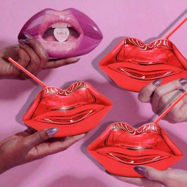 1pc Plastic Lip Shaped Water Cup With Lid And Straw Valentine's Day Gifts Hot Red Lips Drinking Cup Tumbler With Straw Creative Martini Glasses Pool For Bachelorette Single Girl Party