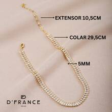 Colar Riviera Baguete Cristal, Semijoia, Ouro 18K - Ouro amarelo - Visão 3