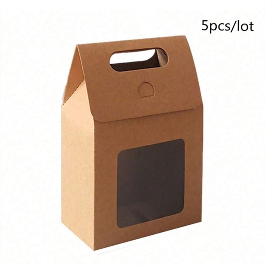 5 件/包牛皮纸礼品盒，带翻盖、手柄，节日婚礼圣诞礼品盒批发 - 牛皮紙 - 查看 1