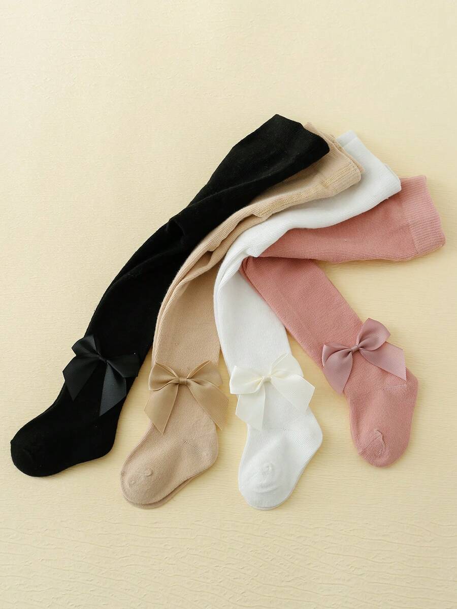 4 Piezas Pantalones De Fondo Versátiles Para Bebé Con Decoración De Lazo, Adecuados Para La Vida Diaria