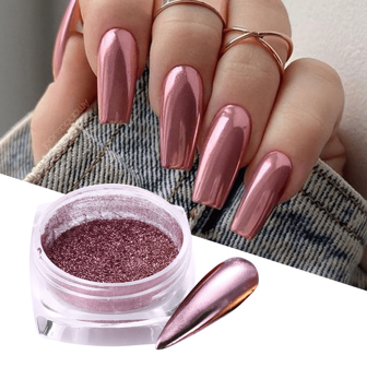 Nail Mirror Powder In Autumn/Winter Collection, High-Gloss Metallic Rose Gold/Titanium For Diy Nail Art Decoration Nail Charms Nail Gems Nail Supplies