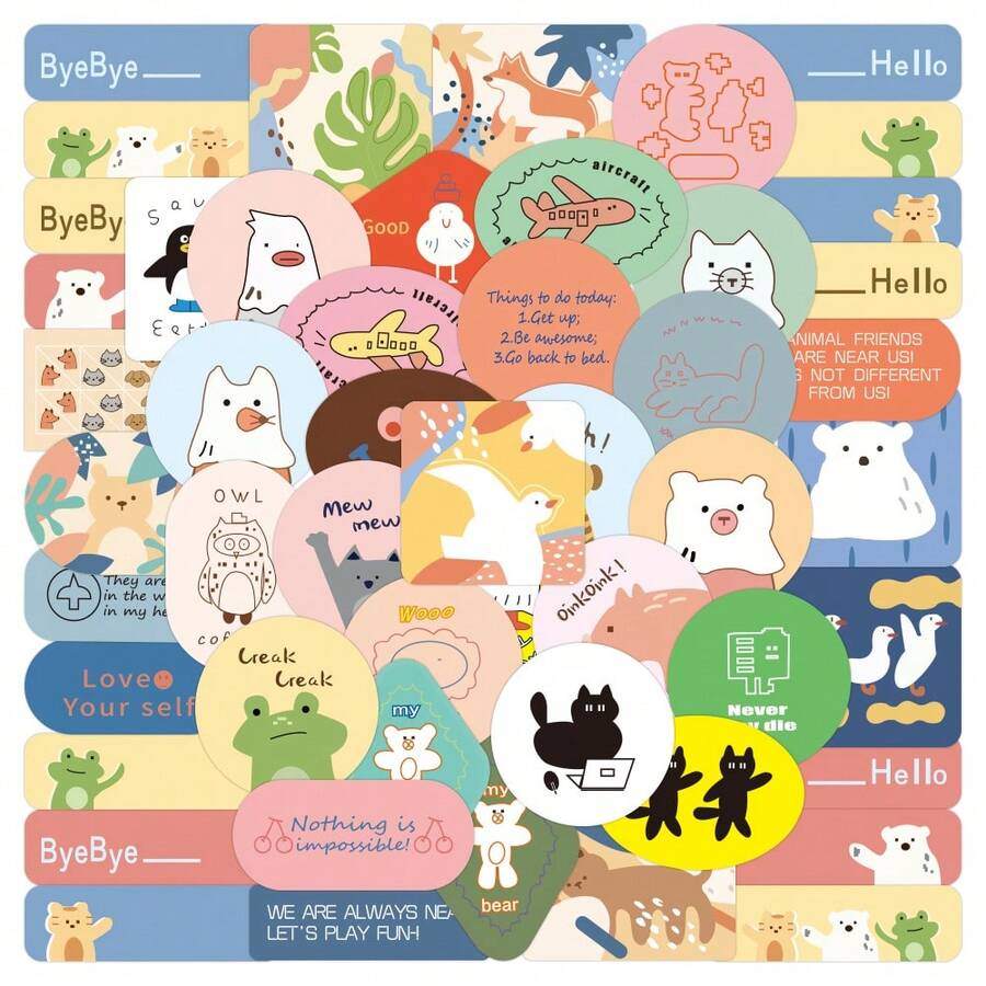 50 張可愛卡通和韓國小熊貼紙,ins 風格,用於玻璃、筆記本、手機殼、行李、冰箱、電腦、辦公桌裝飾、塗鴉、diy、貼紙、防水、自黏、無殘膠 - 彩色 - 查看 1