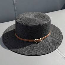 Unisex Flat Top Straw Hat For Sun Protection, Beach Vacation And Outdoor Activities Elegant