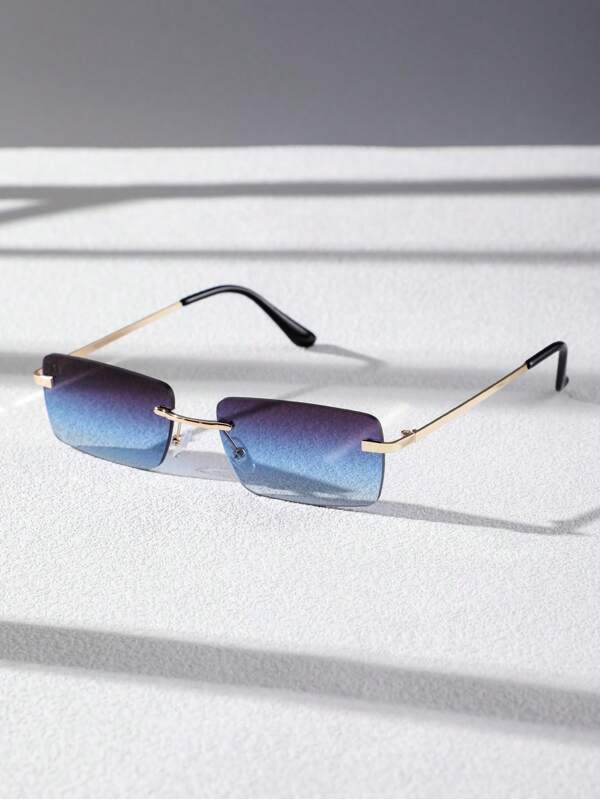 1 Stück Herren randlose Brille, zweifarbig rechteckig, Metallmodebrillen für Strand-Partys, Reisekleidung, Accessoires, Street-Style-Look und passend zu Pullover, Jacke, Kapuzenpullover, Lederhosen und Cargohosen für Sommer, Strand, Freizeit, Reisen