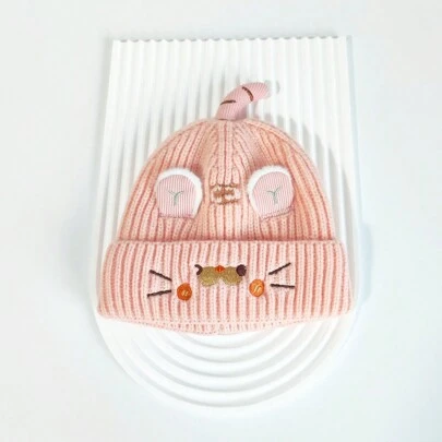 1pc Infant Unisex Toddler Cute Knit Hat With Tiger Pattern, Warm Winter Beanie Cap