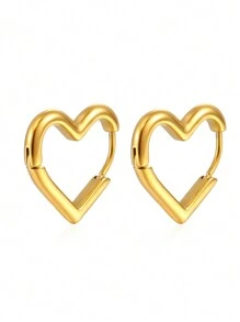 1對潮流極簡不鏽鋼u型耳環,金色/黑色/銀色,女性日常配戴,心形設計,是送給女友的情人節禮物 - 黑色 - 查看 9