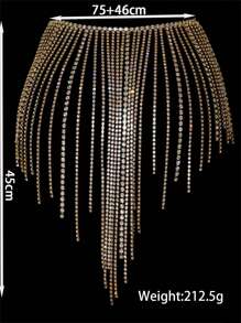 1pc Women's Sexy Bra Chain & Waist Chain With Tassel, Rhinestone & Multi-Layer Body Chain Necklace, Western Style - Gold - View 3