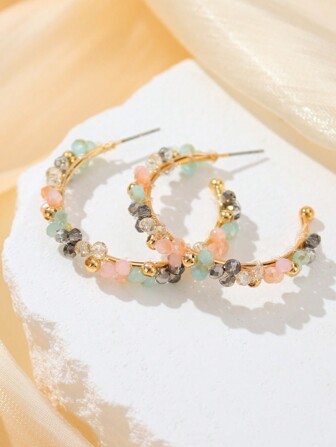 2pcs Beautiful Bohemian Handmade Diy Beaded Colorful Wheel Earrings In 18k Gold, Creative Workmanship, Perfect For Ladies Who Love Diy Jewelry, Wear Them To Parties Or Gift Them To Your Friends Valentines,Mom,Mother,Mother's Day,Gift