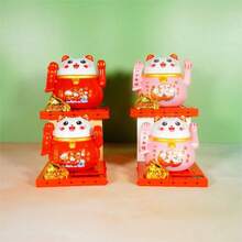 附防塵蓋的家居裝飾品,太陽能自動搖擺長尾貓擺設,適用於新年裝飾 - 10cm大眼粉紅maneki neko擺件 - 查看 5
