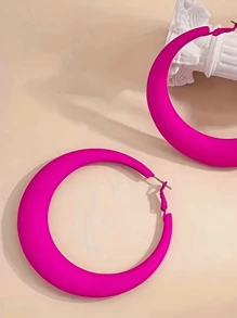 女士誇張噴漆大圈耳環,時尚修飾耳廓飾品 - 玫紅色 - 查看 3