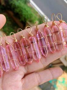 10pcs Mixed Color Wire Wrapped Column Shape Pendant, Suitable For Diy Necklace Pendant Accessories