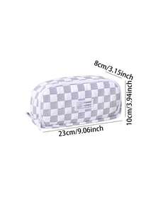 1pc Simple Checkerboard Pattern Student Pencil Case, Fabric Large Capacity Multi-Functional Stationery Organizer Storage Bag Pencil Box - Multicolor - View 2