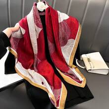 Korean Style Autumn And Winter New Fashion Scarf, Women's Printed Decorative Silk Scarf, Spring And Autumn Scarf, Dual-Use Shawl - Red - View 2