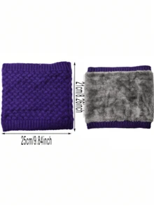 1pc Winter Plush And Warm Outdoor Sweater Cover With A Solid Color Popcorn Thickened Knitted Neck Protection Collar Cover - Purple - View 4