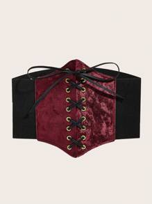 Lace-Up Waist Belt - Burgundy - View 2