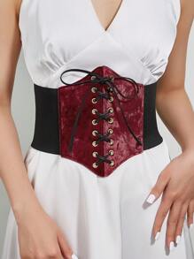 Lace-Up Waist Belt - Burgundy - View 1