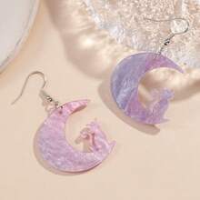 2pcs Gradient Color Moon Cat Design Dangle Earrings Cute Elegant Style Acrylic Jewelry For Girls - Purple - View 3