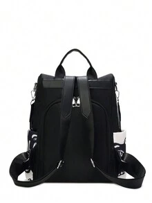 1 件旅行背包书包运动背包学校大容量便携式拉链适合返校通勤秋冬户外旅行时尚大象爱心图案尼龙材料适合大学生上班族女孩情人节礼物送给情侣日常使用 - 黑與白 - 查看 5