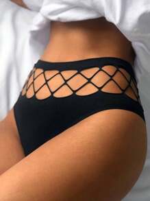 2 件套性感网眼透视丁字裤，适合女士健身，黑色 - 黑色 - 查看 2