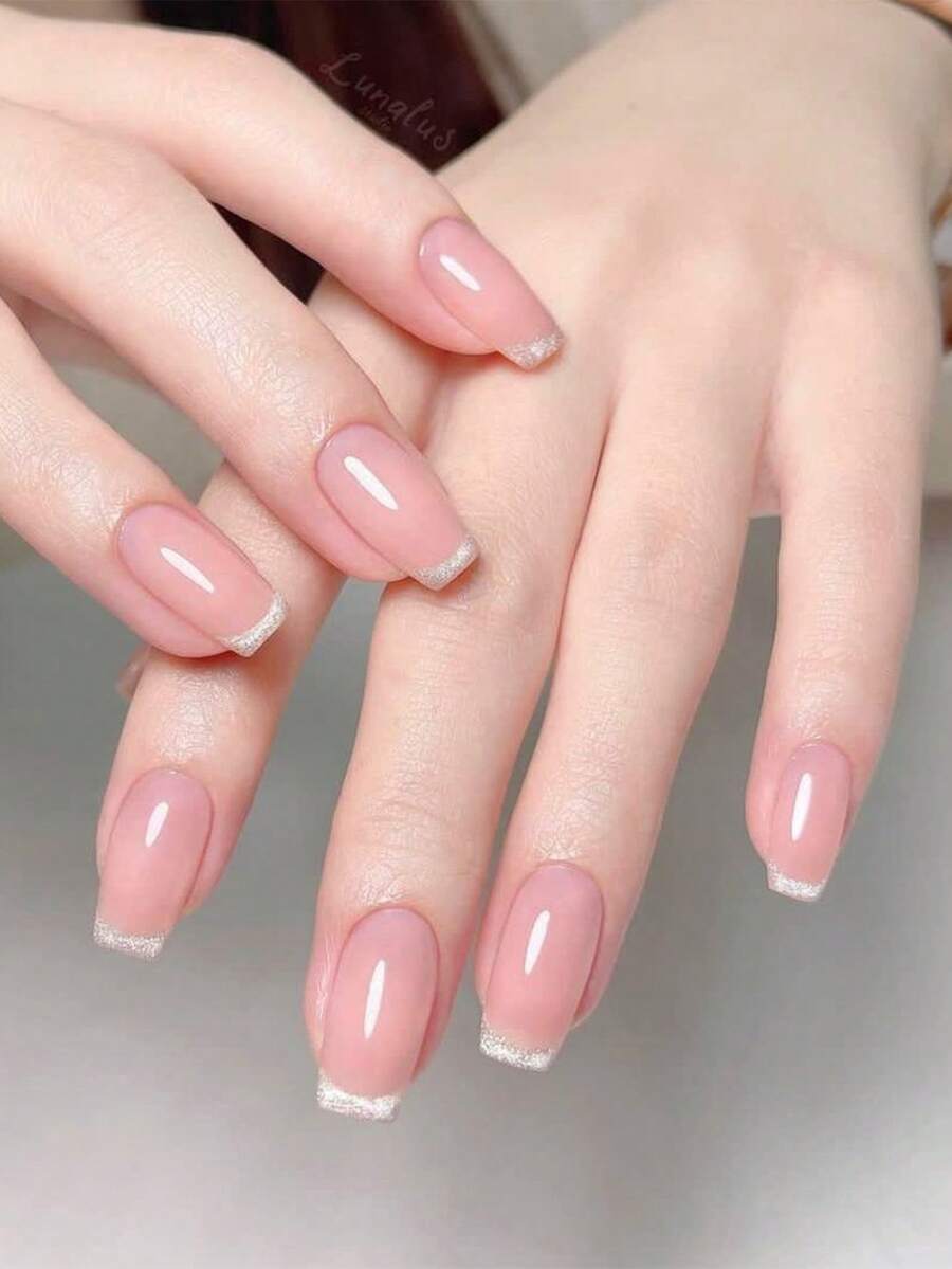 24 件裝粉紅色中型梯形紫色漸變閃亮指甲壓水鑽閃光指甲壓指甲適合女士和女孩 - 彩色 - 查看 1