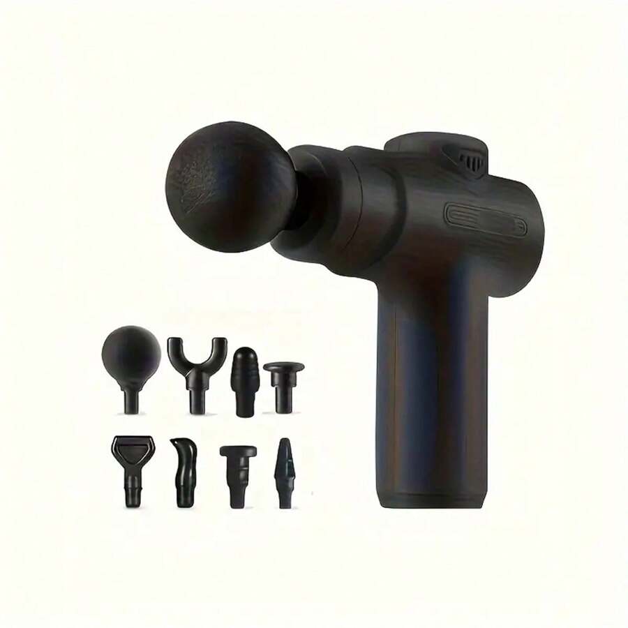 1pc Fascia Gun With 8 Massage Heads Muscle Massage Gun Deep Tissue Percussion Massager , Handheld Body Back Muscle Massager Gun - Black - View 1