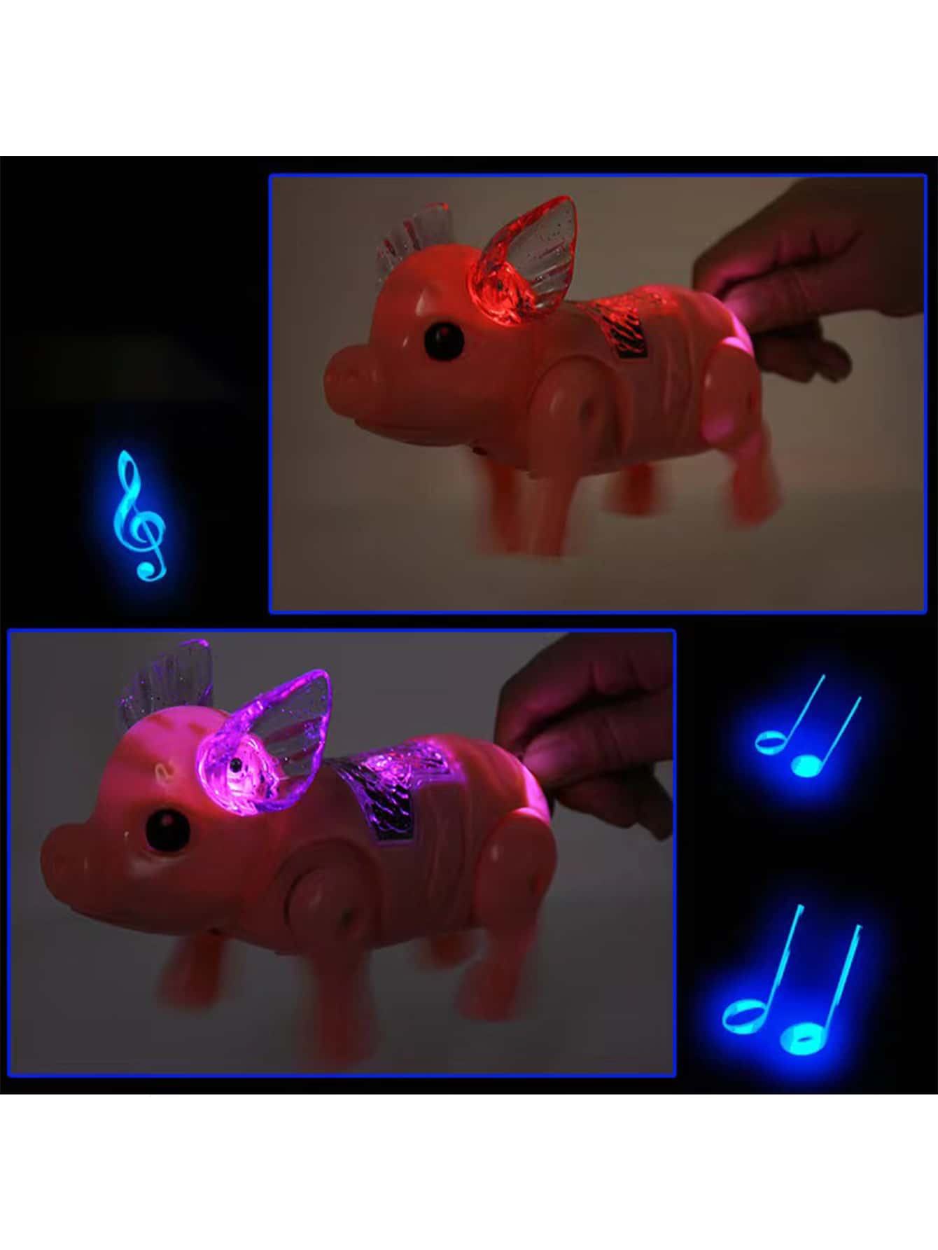 1 Pieza Juguete De Cerdito Con Luz Led Y Música De Color Aleatorio Con Función De Caminar Y Cuerda - Multicolor - Ver 1