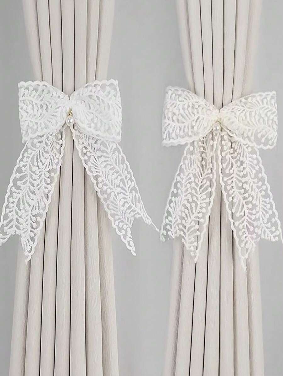 1pc Lace Bowknot Window Curtain Tieback, French Style Sheer Curtain Holdback, Korean Style Elegant Decorative Rope Gifts Birthday Graduation
