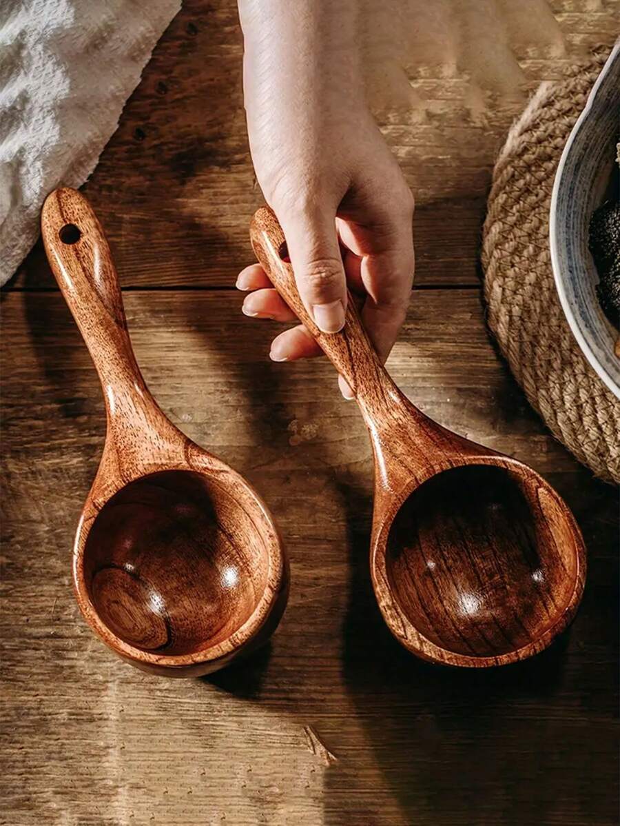 1pc Large Short Handle Wooden Spoon, Perfect For Measuring, Scooping
